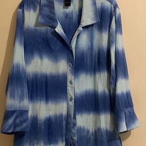 Ali Miles Blue and White Tie Dye Button Down Shirt Size 1X Tunic